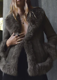 Suede-effect faux-fur jacket
