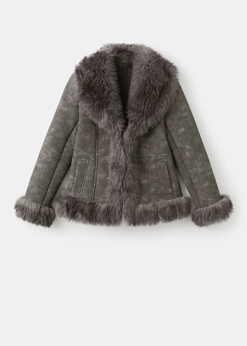 Suede-effect faux-fur jacket