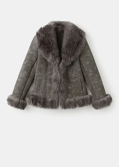 Suede-effect faux-fur jacket