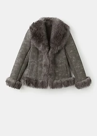 Suede-effect faux-fur jacket