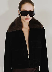 Velvet jacket with fur collar