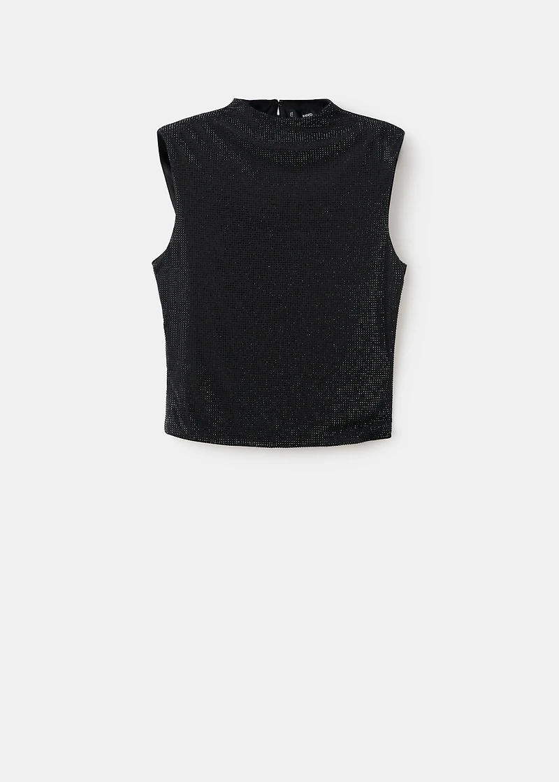 Perkins-neck top with rhinestones