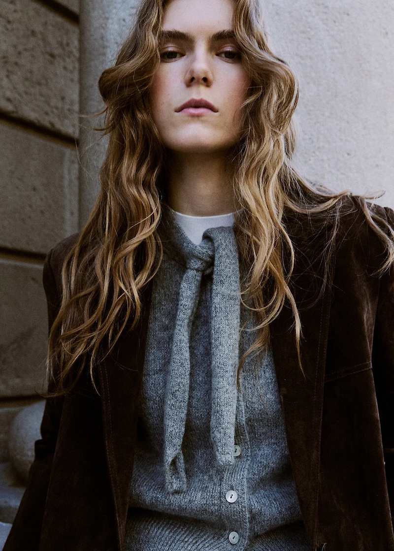 Cardigan with bow-tie neck