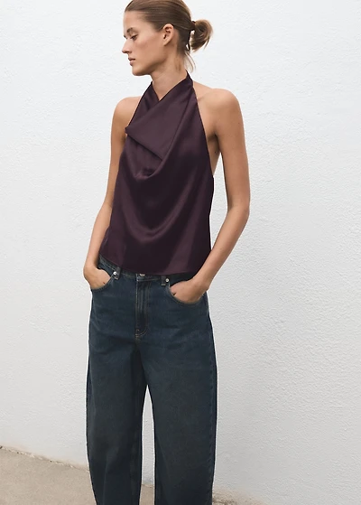 Draped neck satin top