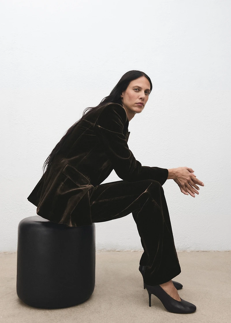 Double-breasted velvet suit jacket