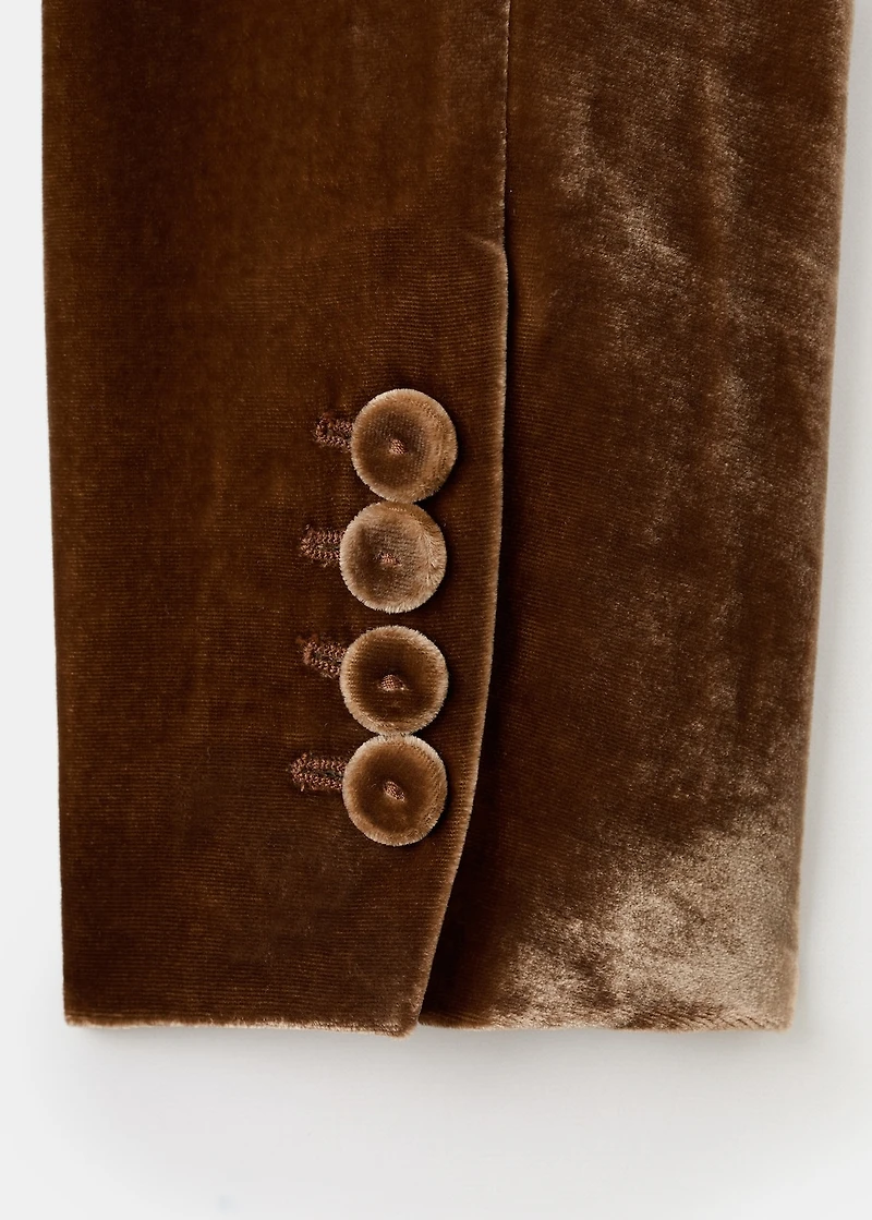 Double-breasted velvet suit jacket