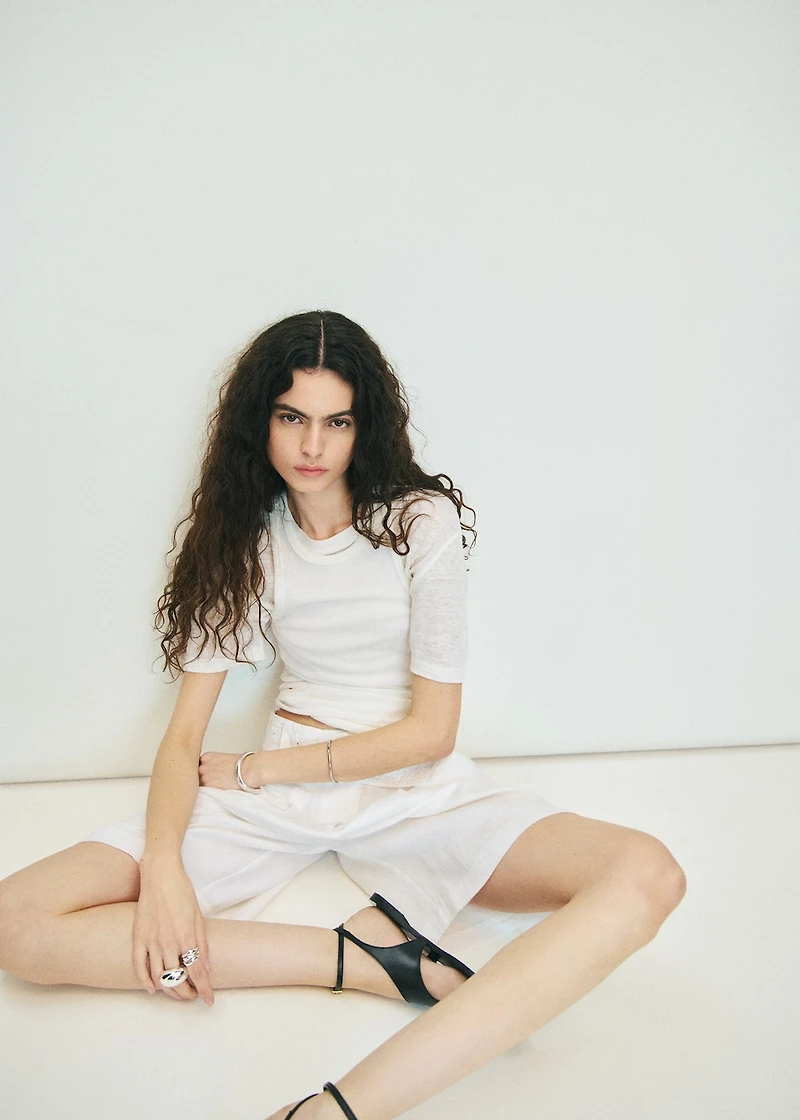 Belt linen-blend Bermuda shorts