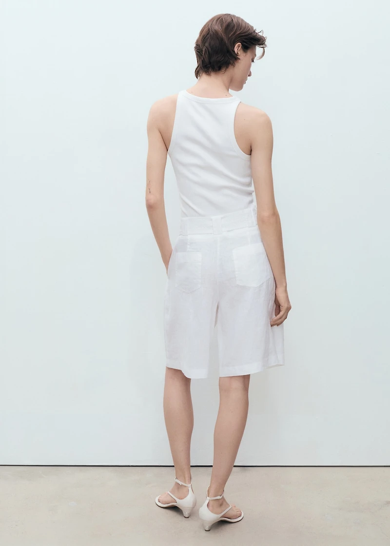 Belt linen-blend Bermuda shorts