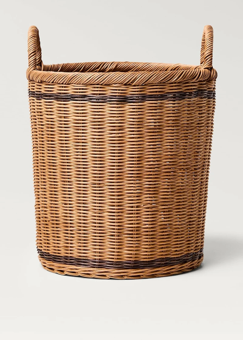 Medium round rattan basket with handles