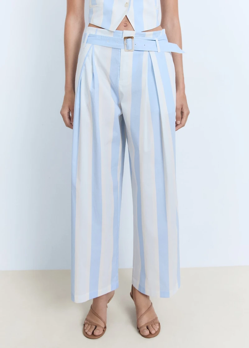 Striped culotte pants with belt