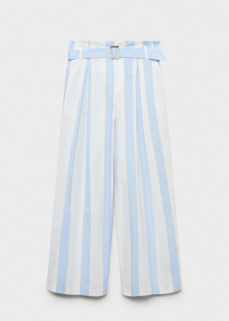 Striped culotte pants with belt