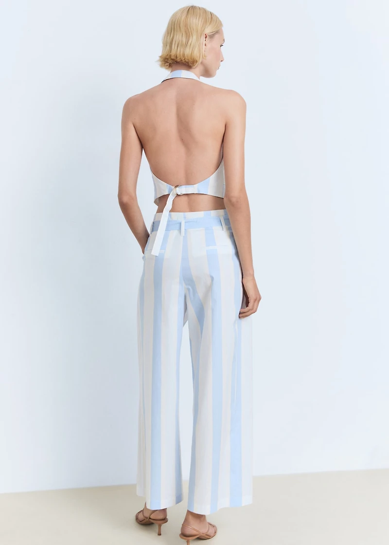 Striped culotte pants with belt