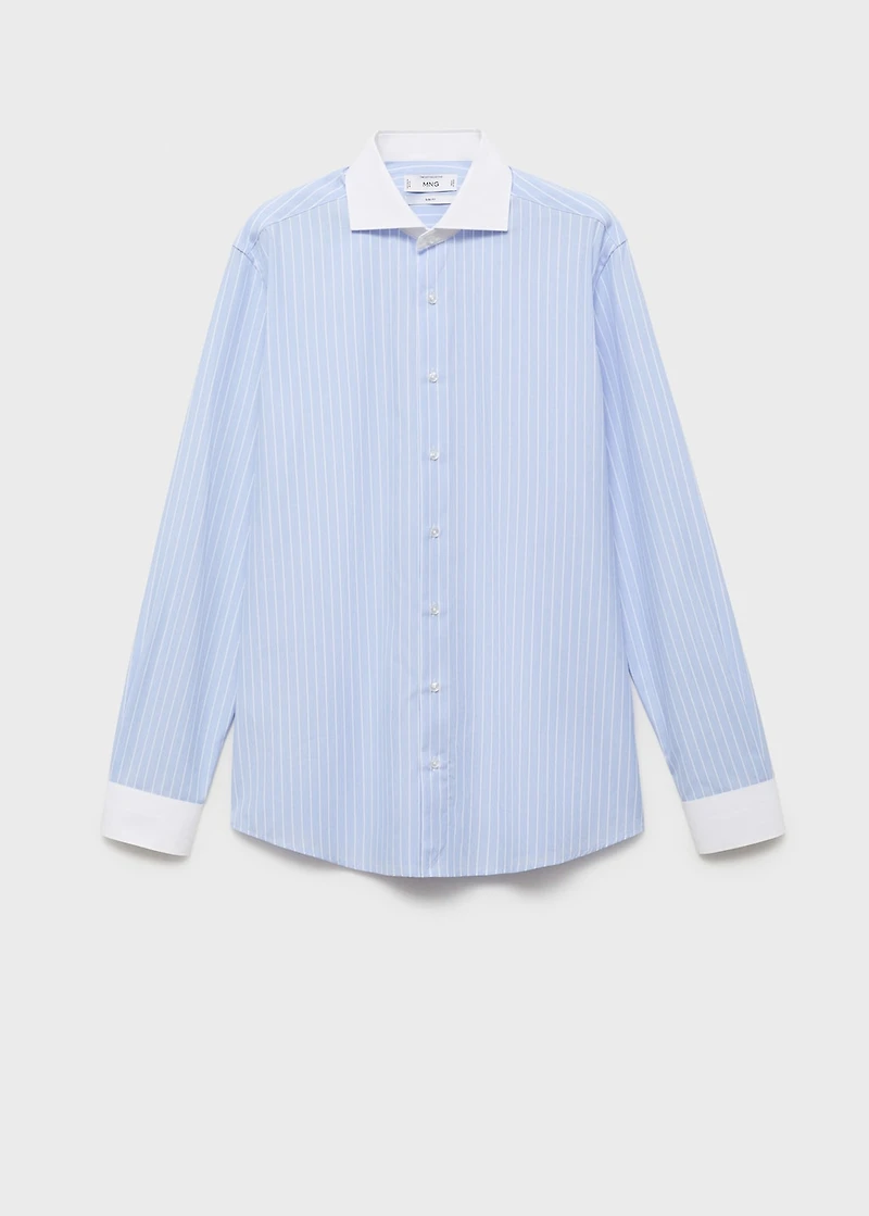Striped-print slim-fit suit shirt