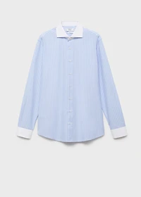 Striped-print slim-fit suit shirt