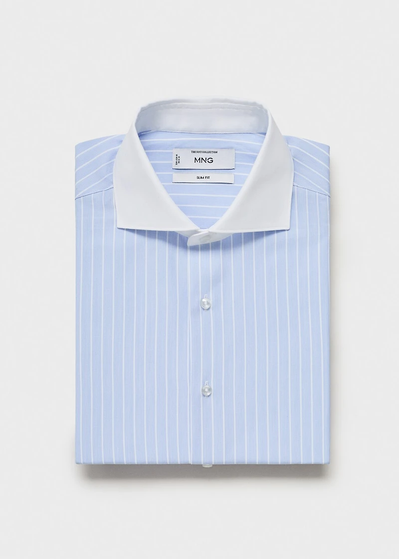 Striped-print slim-fit suit shirt