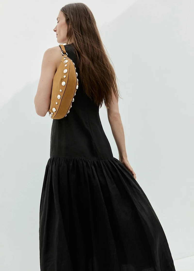 Suede leather studded handbag