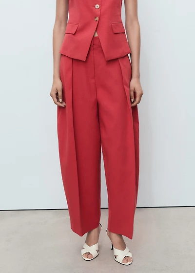 Linen-blend balloon suit pants