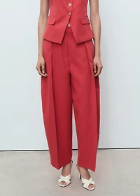 Linen-blend balloon suit pants
