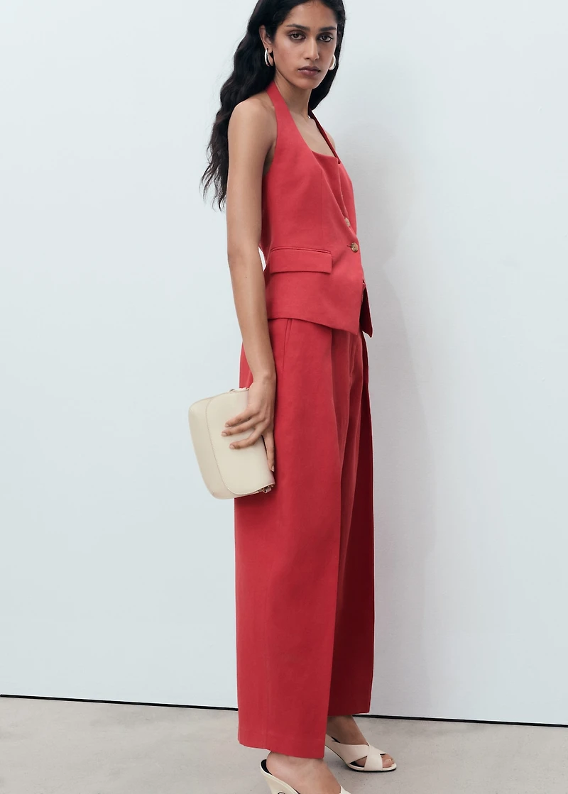 Linen-blend balloon suit pants