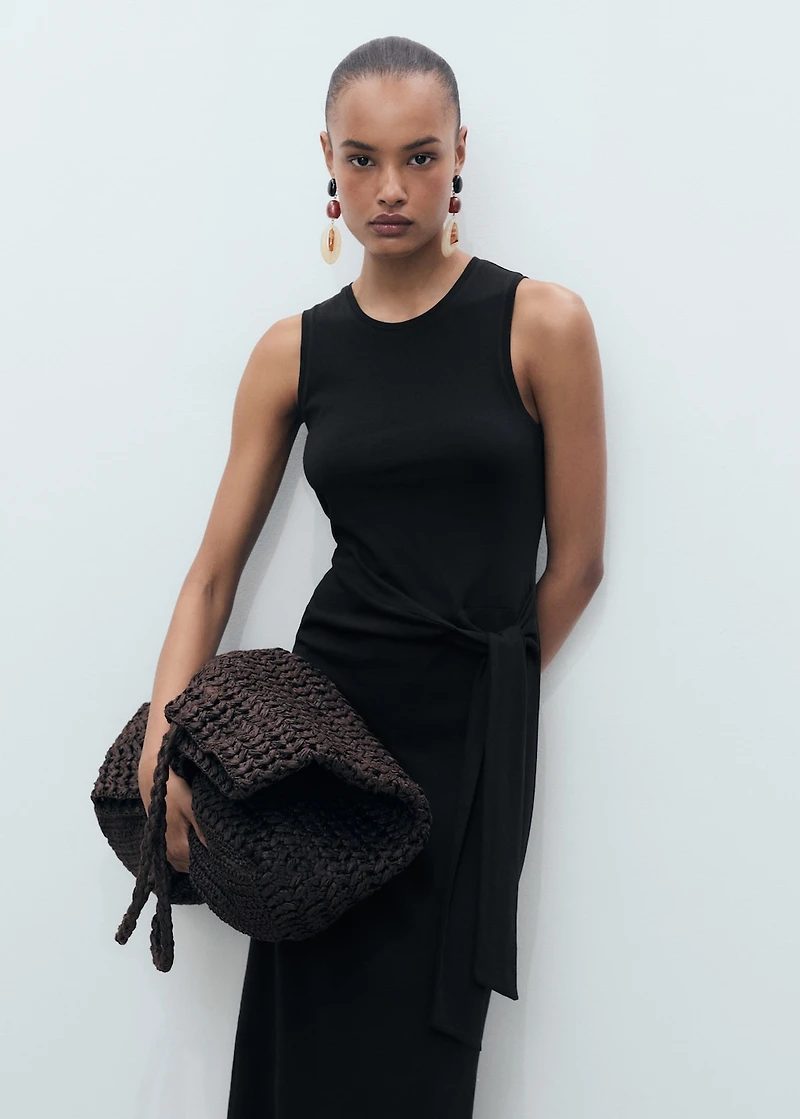 Cotton midi-dress with knot detail