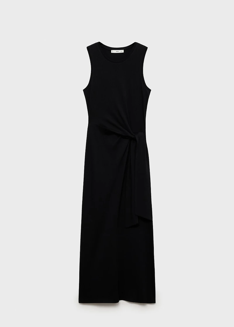 Cotton midi-dress with knot detail