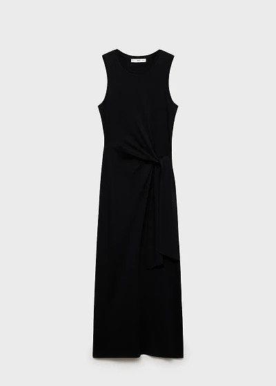Cotton midi-dress with knot detail