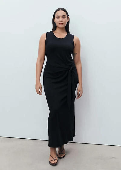 Cotton midi-dress with knot detail