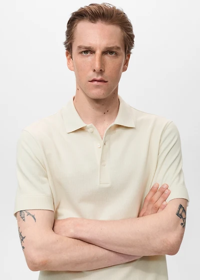 Fine rib-knit polo shirt