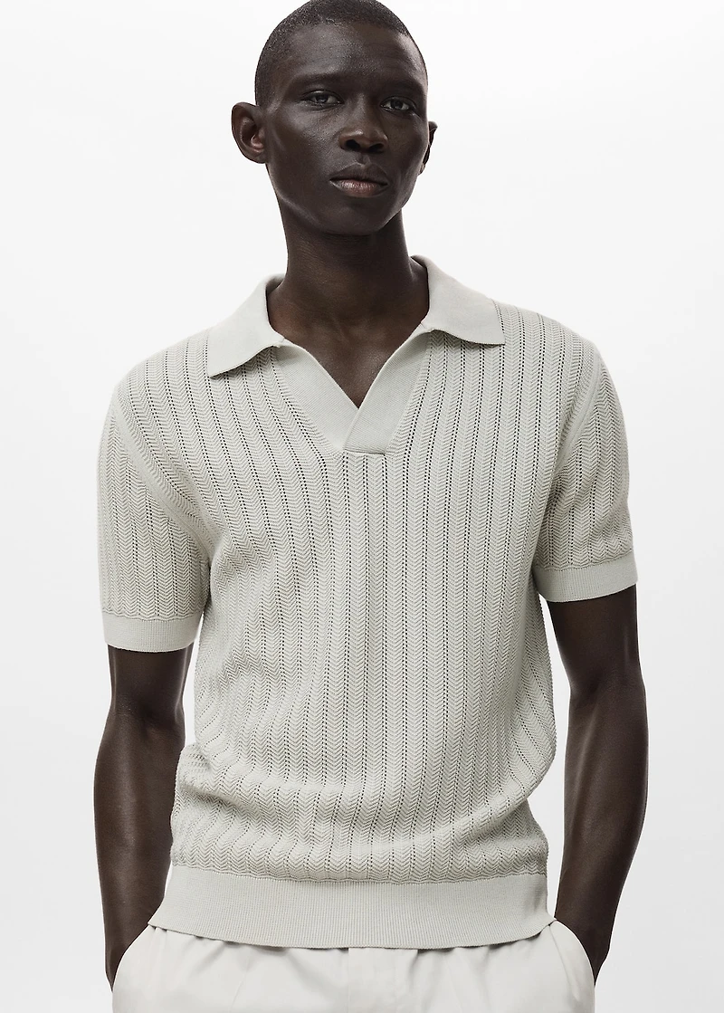 Fine-knit herringbone polo shirt