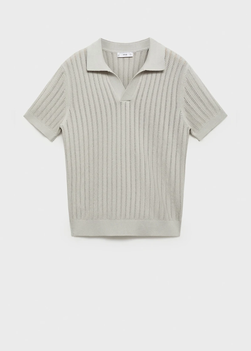 Fine-knit herringbone polo shirt