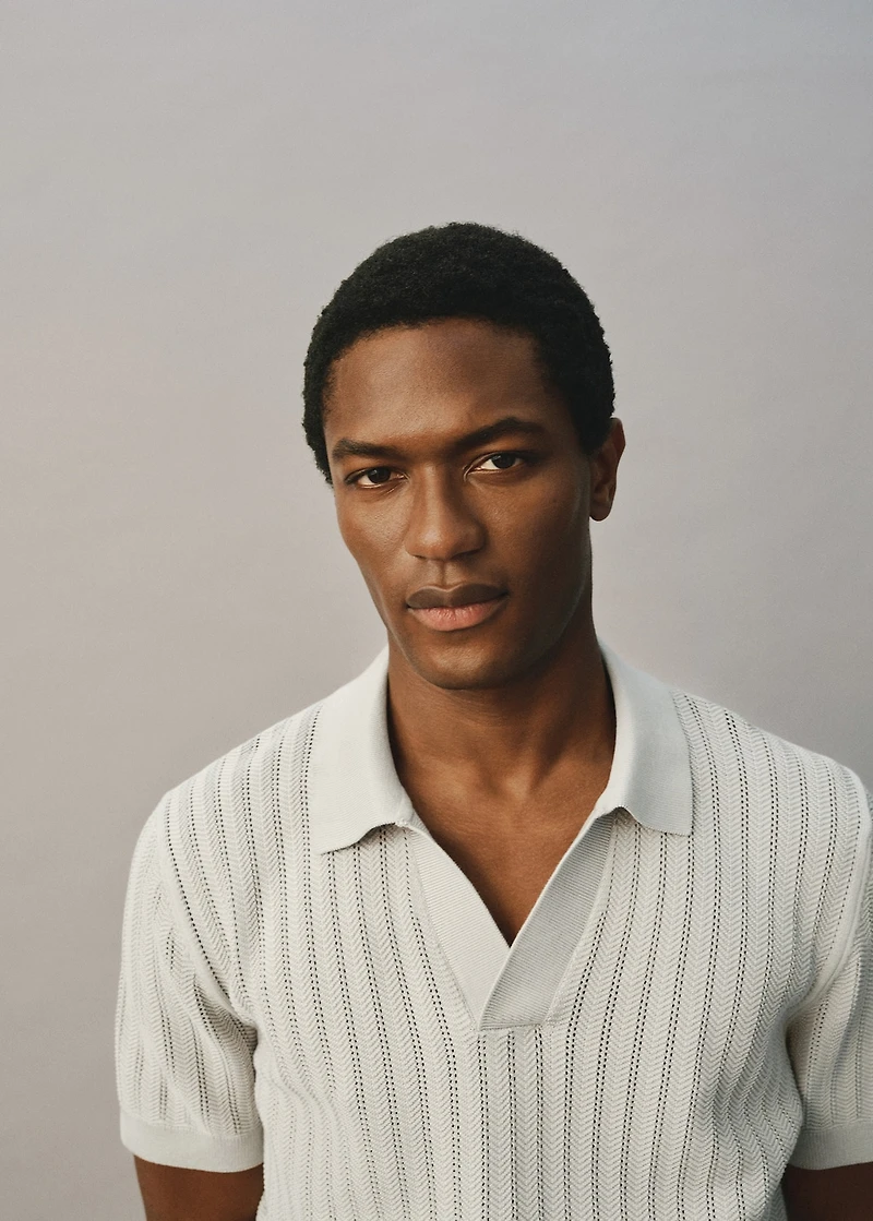 Fine-knit herringbone polo shirt