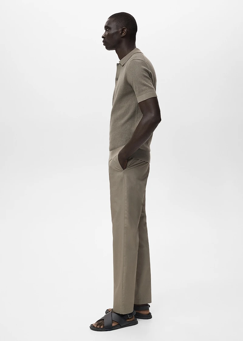 Knitted cotton polo shirt with lace pattern