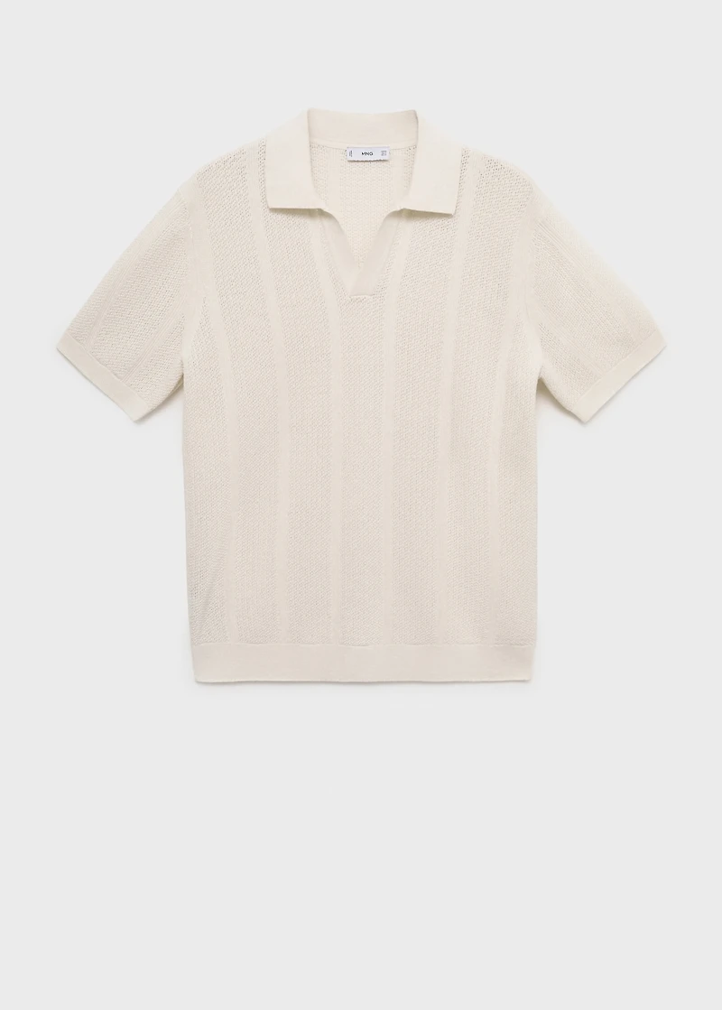 Knitted cotton polo shirt with lace pattern