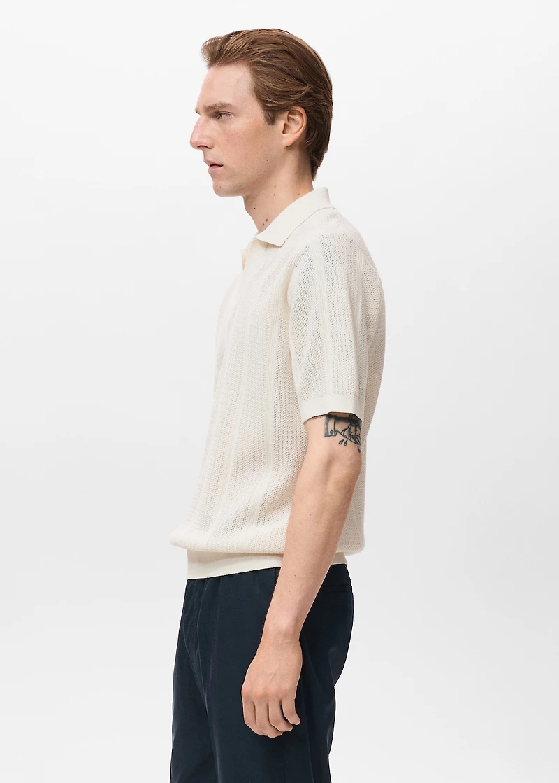 Knitted cotton polo shirt with lace pattern