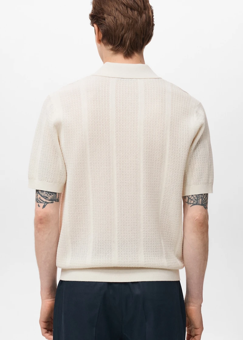 Knitted cotton polo shirt with lace pattern