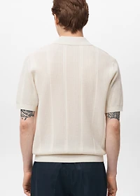 Knitted cotton polo shirt with lace pattern
