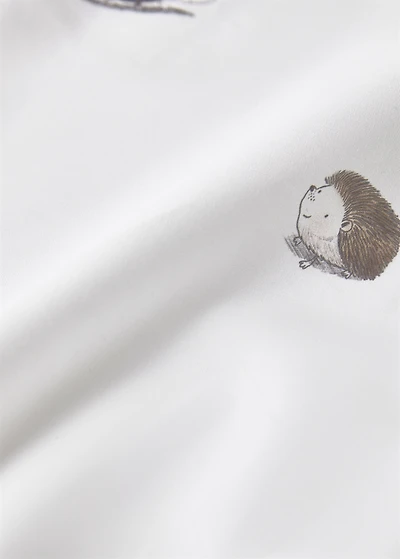 Children's percale cotton fitted sheet with hedgehog print for 135/140 cm bed