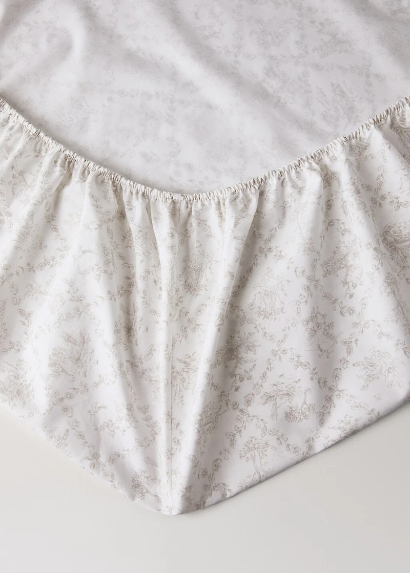 Toile de Jouy percale cotton children's fitted sheet for 90 cm bed