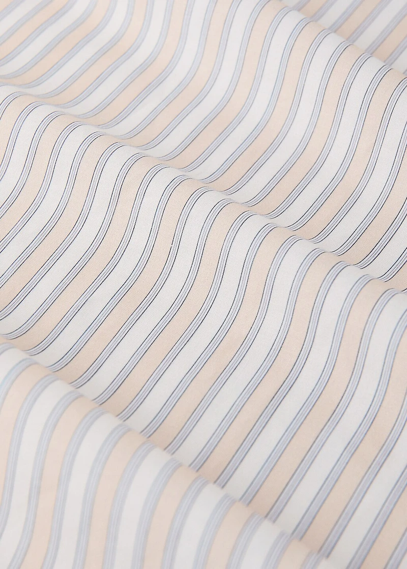 Percale cotton fitted sheet with fine-striped print for 90 cm bed