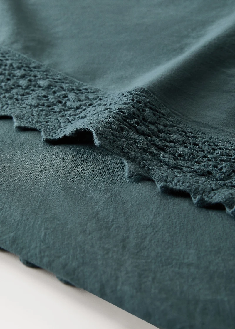 Washed cotton top sheet with lace trim for 180/200 cm bed