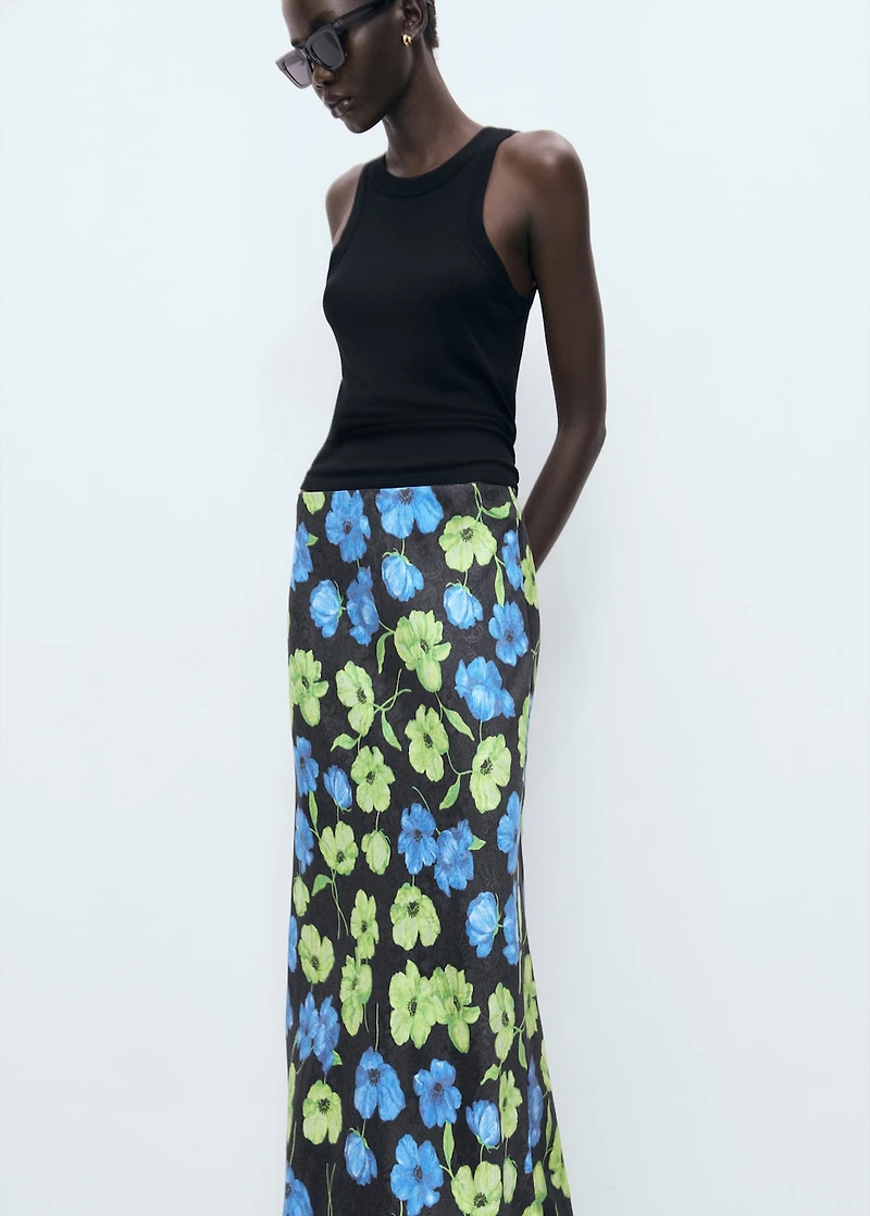 Floral-print long skirt