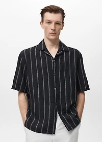 100% linen short-sleeve striped shirt