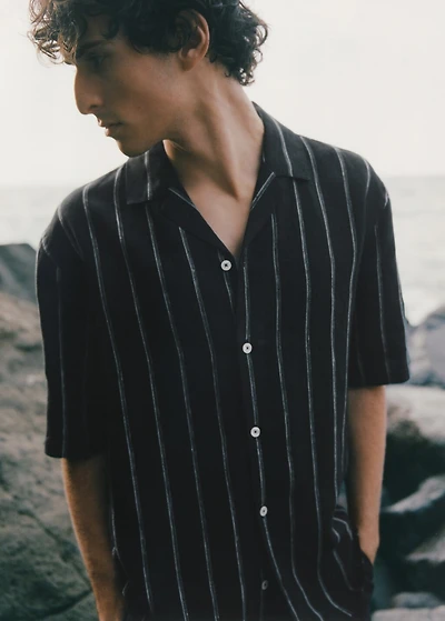 100% linen short-sleeve striped shirt