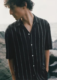 100% linen short-sleeve striped shirt