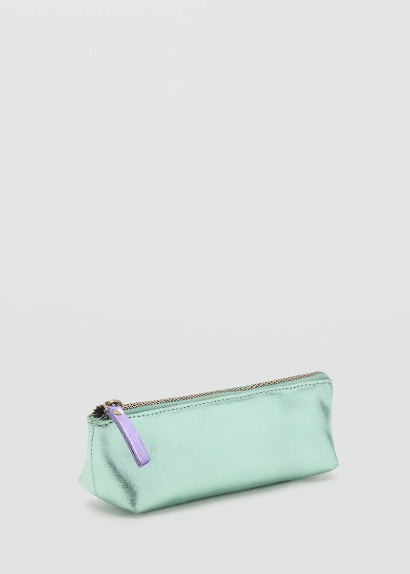 Metallic-effect leather pouch