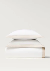 Cotton percale duvet cover with linen trim for / cm bed