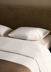 Cotton percale duvet cover with linen trim for / cm bed