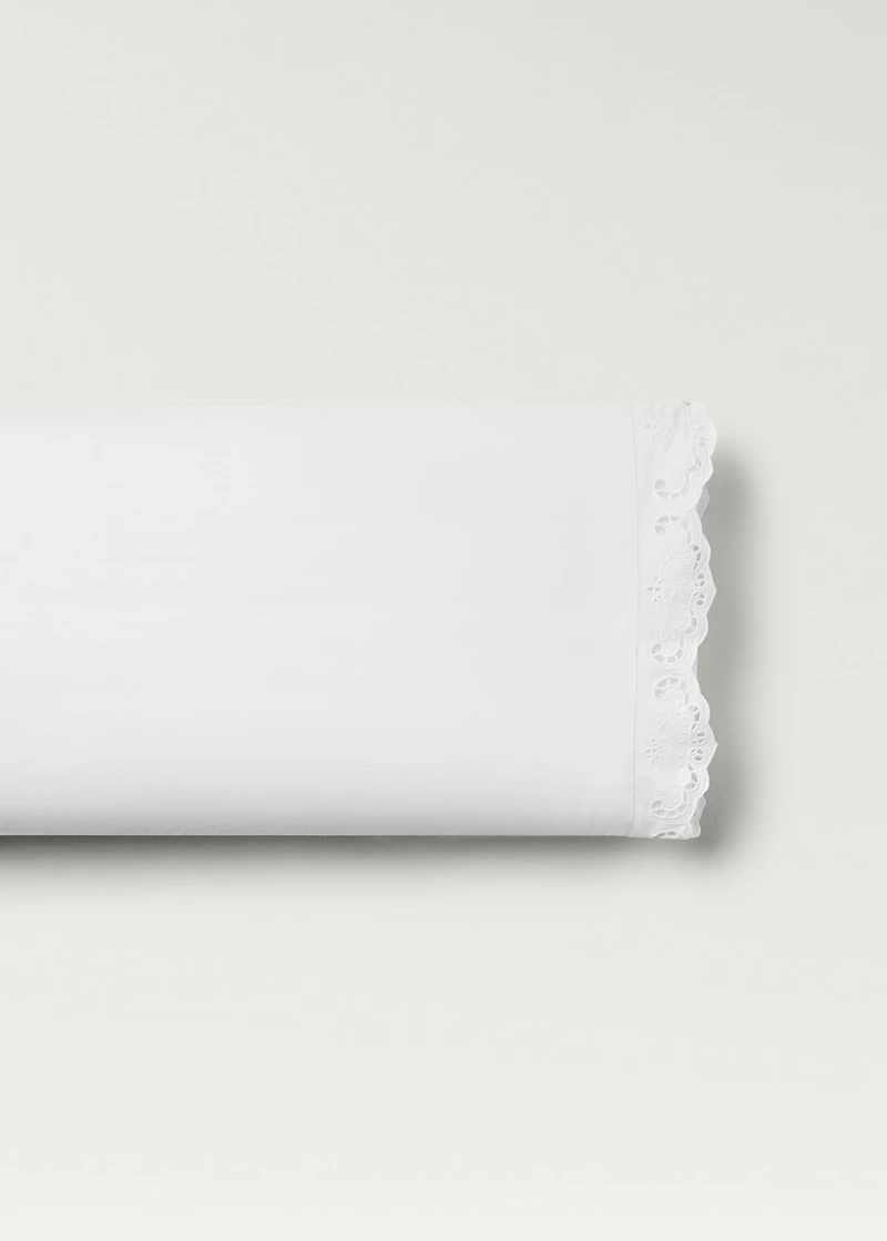 Embroidered cotton pillowcase with lace embroidery 17.7x43.3 inches