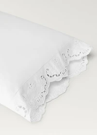 Embroidered cotton pillowcase with lace embroidery 17.7x43.3 inches