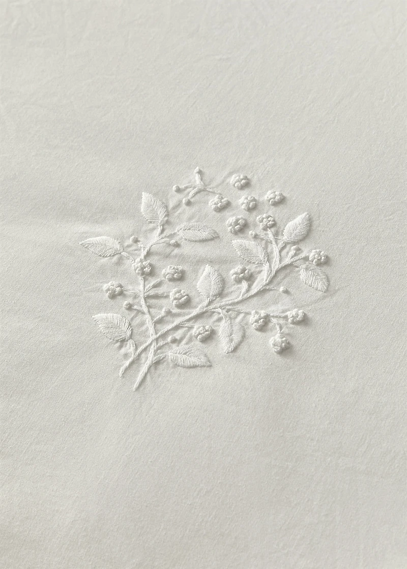 Percale cotton duvet cover with embroidered flowers for 90 cm bed